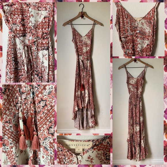 Lovestitch Bohemian Pink Paisley Midi Dress with Tassel Tie, Size Small - Picture 1 of 13